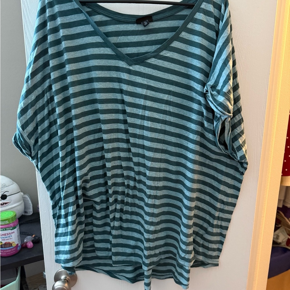 Torrid Teal/Green Striped Short Sleeve Tee Torrid size 5